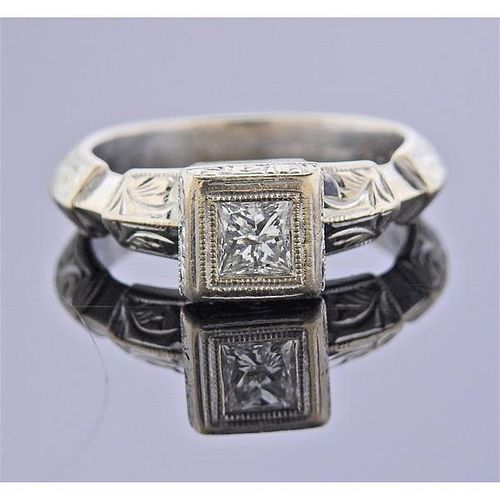 Midcentury 18k Gold Diamond Engagement Ring