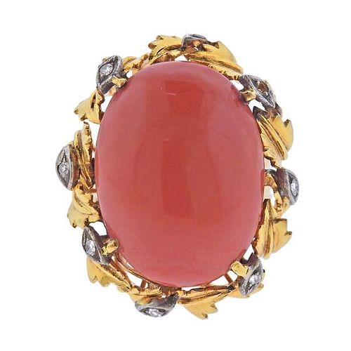 1960s 14k Gold Diamond Coral Dome Ring