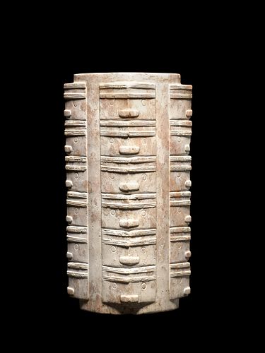Cong (Ts'ung) Prismatic Cylinder with Face Engraving, Late Neolithic Period, Liangzhu Culture (3200 - 2300 BCE)