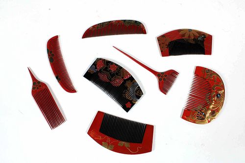 Collection of Japanese Lacquered Hair Combs