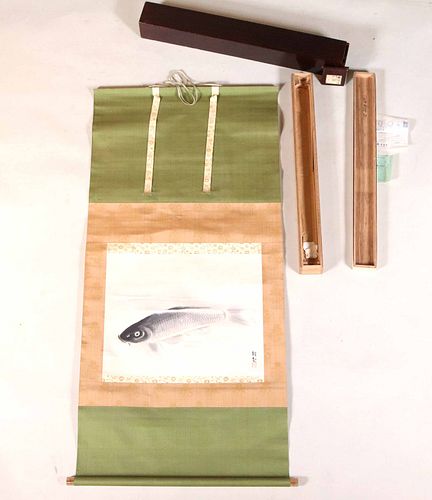Japanese Scroll Painting of Fish