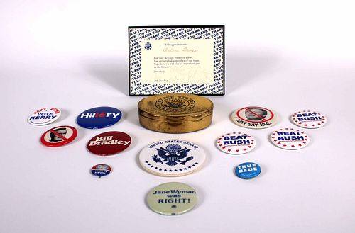 Group of Political Buttons & US Senate Brass Box