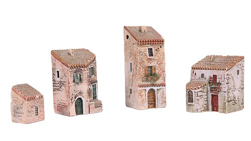 Four French Gault Ceramic Village Buildings