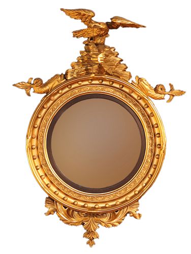 Classical Eagle-Carved Giltwood Convex Mirror