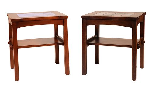 Two Similar Stickley Tile-Inset Side Tables