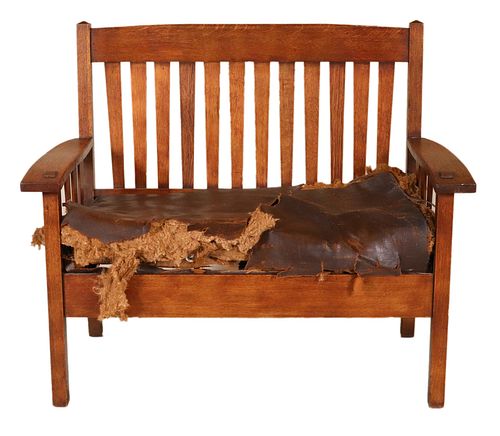 Arts and Crafts Oak Bench