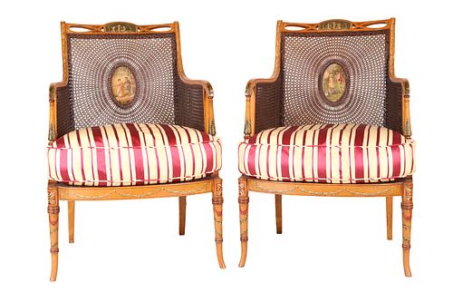 Pair of Adam Style Painted Armchairs
