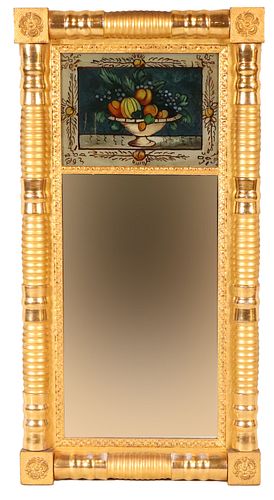 Empire Eglomise and Giltwood Looking Glass