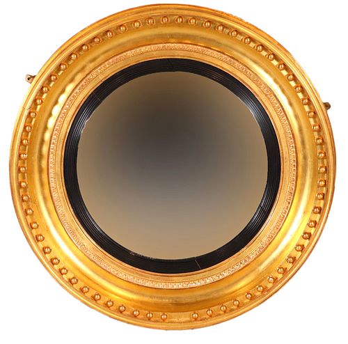 Federal Giltwood Round Convex Mirror