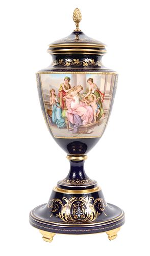 Royal Vienna Cobalt-Glazed Porcelain Urn