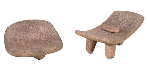Two Pre-Columbian Stone Metates and a Mano