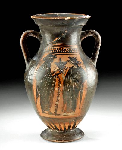 Greek Attic Black-Figure Amphora, Dionysian & Battle