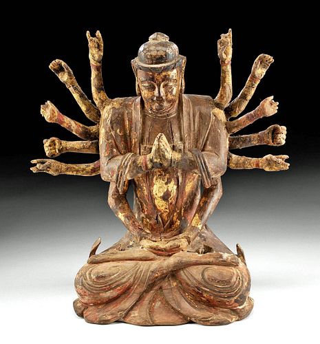 18th C. Japanese Gilt Wood Avalokiteshvara Figure