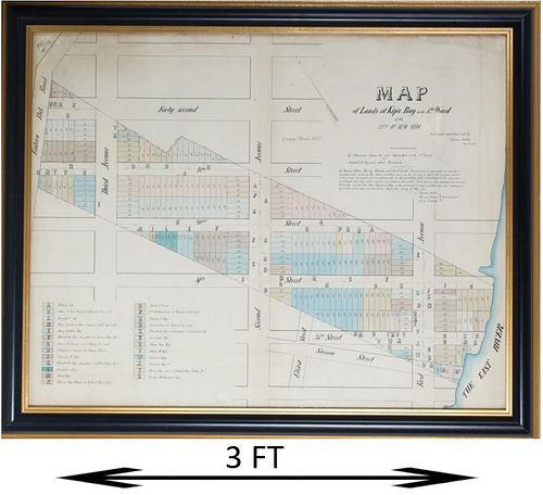 1869 Kip's Bay New York Subdivision Map Hand Color