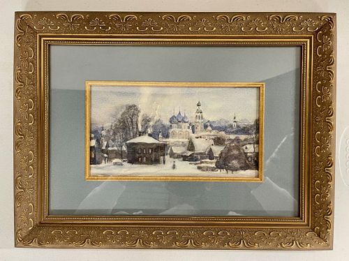 Watercolor of a Mosque in Gilt Frame
