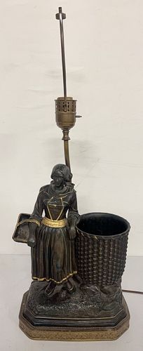Bronze Table Lamp Woman at Well