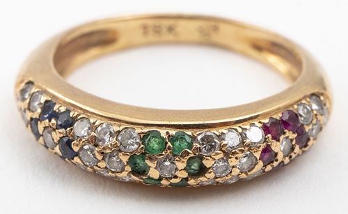 18K Gold Diamond, Sapphire, Emerald, Ruby Ring