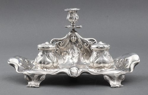 Gorham  Martele Art Nouveau Silver Inkwell