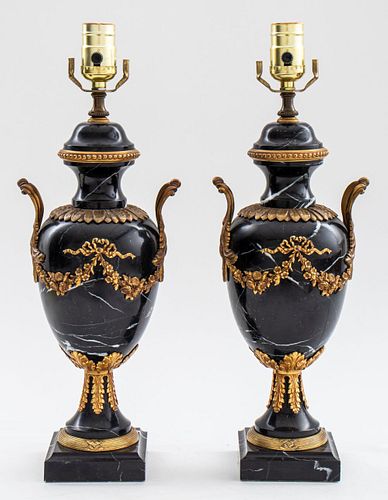 Louis XVI Style Giltmetal Mounted Marble Lamps, Pr