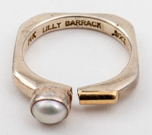 Lilly Barrack Silver & 14K Yellow Gold Pearl Ring