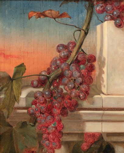 John Barnard Whittaker (American, 1836-1926), Laden Grape Vine Against a Marble Garden Wall
