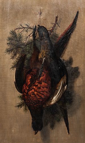 John Cook Fitzgerald (American, b. 1866), Hanging Game Birds with Sprigs of Evergreens