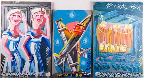 Steve Keene Acrylic on Boards, Three (3)