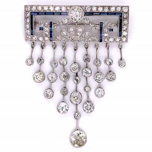 Art Deco Platinum Sapphire and Diamond Brooch