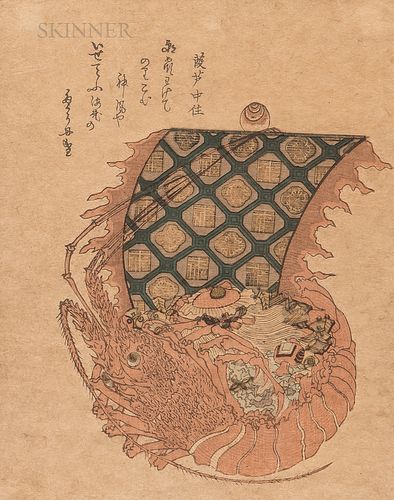 Utagawa Toyohiro (1773-1828), Surimono Depicting Lobster Treasure Boat