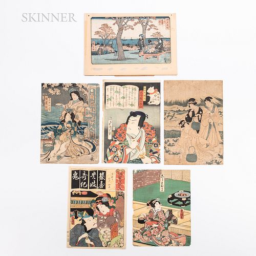 Six Ukiyo-e Utagawa School Woodblock Prints