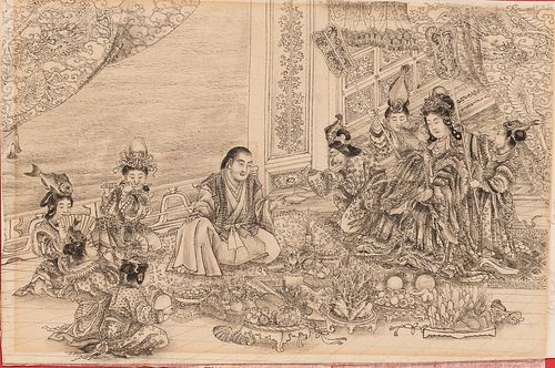 Ink Drawing Depicting a Scene from a Folktale