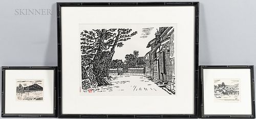Unichi Hiratsuka (1895-1997), Three Ink Woodblock Prints