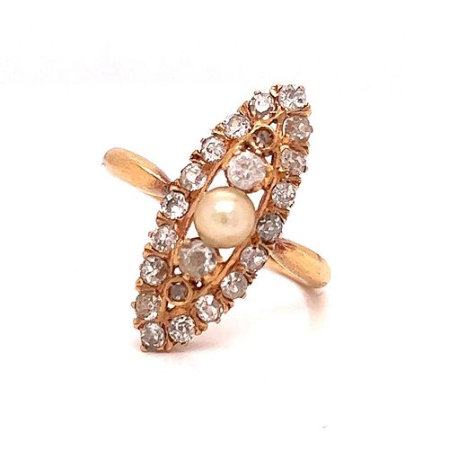 Edwardian 18k Diamond Pearl Ring