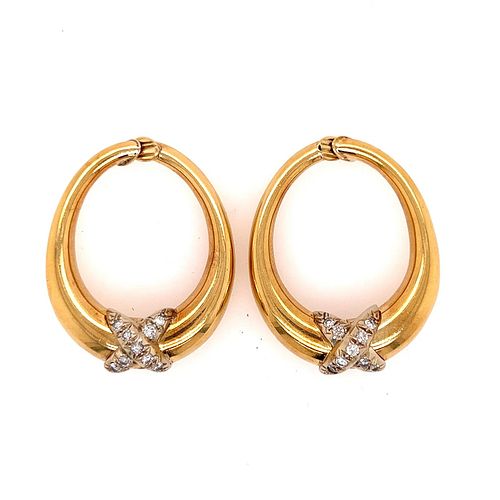 1970â€™s 18k Diamond Side Clip Hoop Earrings