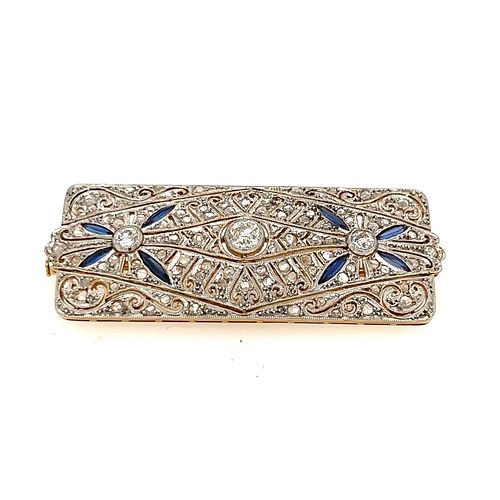 Art Deco 18k Platinum Diamond Sapphire Brooch