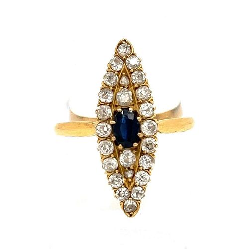 Edwardian 18k Diamond Sapphire Marquise Shaped Ring