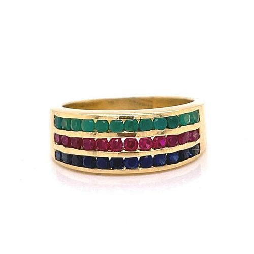 18k Sapphire Ruby Emerald Ring