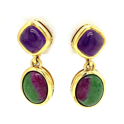 18k Amethyst & Purple Green Agate Earrings