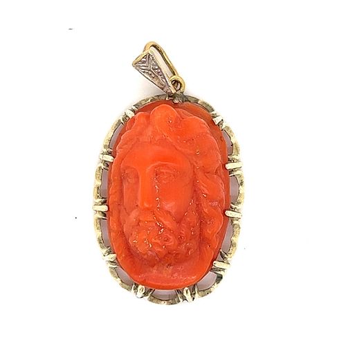 9k Red Coral Cameo Pendant