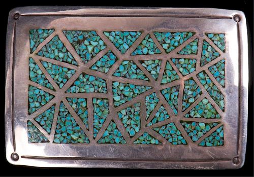 Southwestern Sterling and Turquoise Belt Buckle