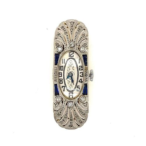 Art Deco 18k Platinum Diamond Sapphire Watch