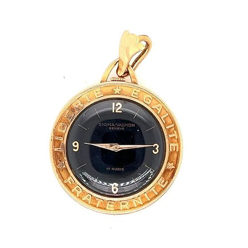18k Art Deco SIGMA VALMON Coin Watch Pendant