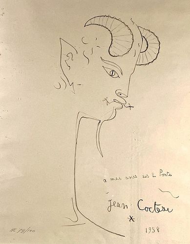 Jean Cocteau Lithograph, A Mes Amis des 2 Ponts