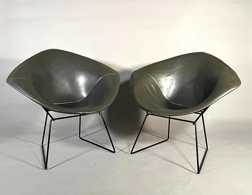 Pair of Harry Bertoia Leather Upholstered Diamond Chairs for Knoll