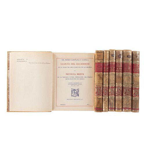 Colección Bibliófilos Méxicanos. Llanto del Occidente... / Viaje de la Comisión Astronomica... / Viajes de Orden Suprema... Piezas: 7.