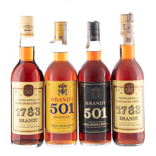 Lote de Brandy. a) 1783. b) 501. España. Total de piezas: 4. En presentaciones de 750 ml.