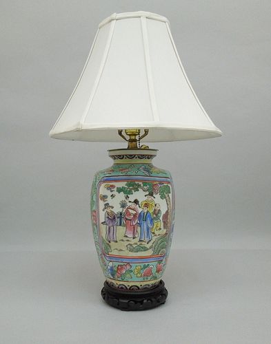 Chinese Polychrome Porcelain Lamp.