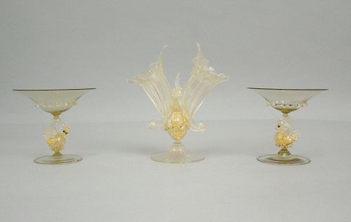 (3) Venetian Art Glass Items.