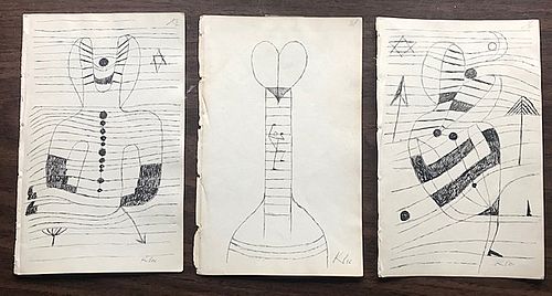 Paul Klee, Trio of Drawings, Ink on Paper, Signed LR