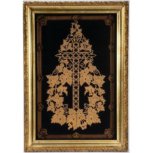 Carved Wood Cross and Grape Leaves, 19th Century